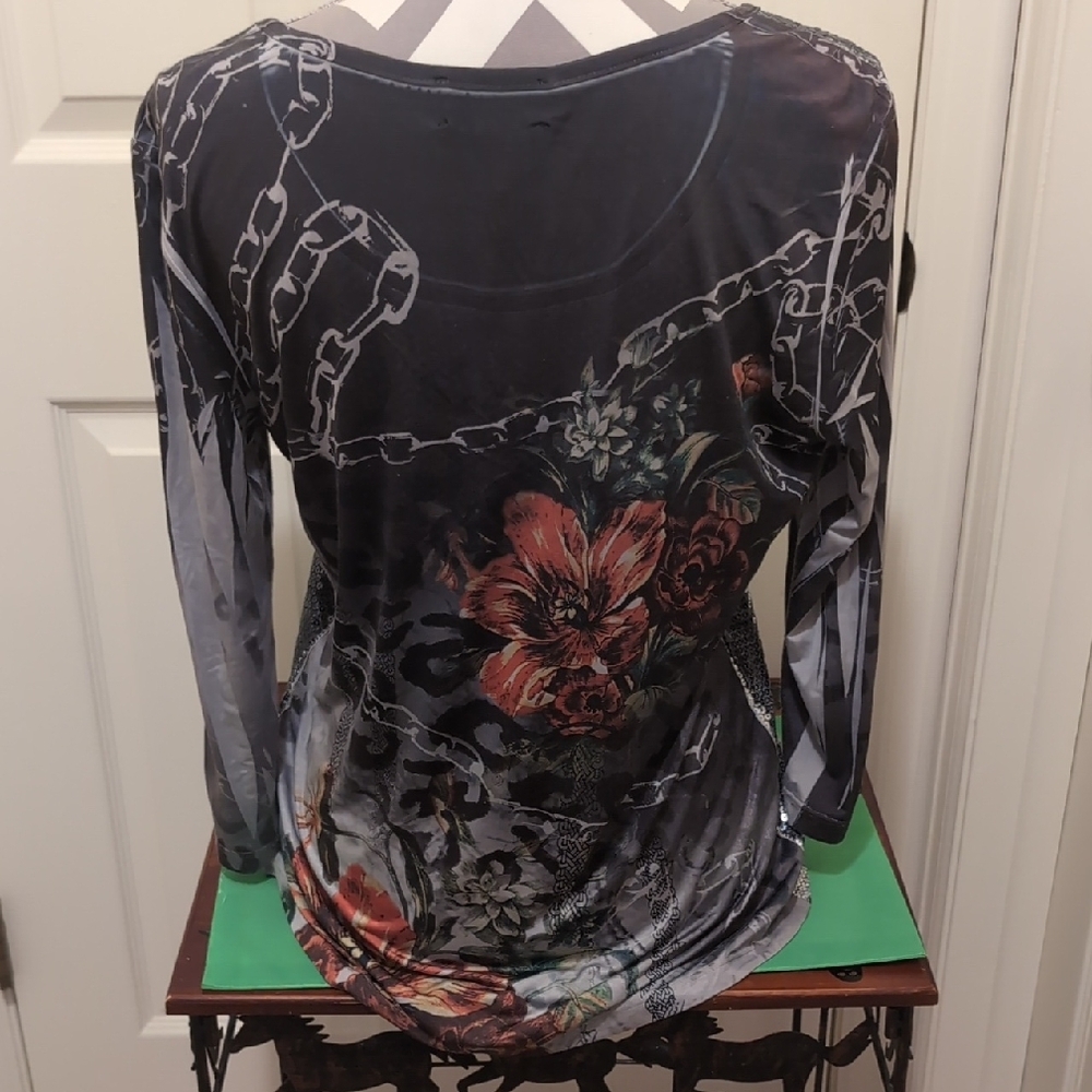 Investments Orange Sequin 3/4 Sleeve Blouse - Picture 6 of 8